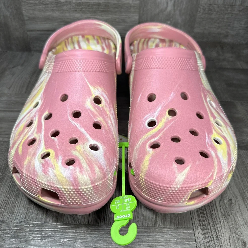 Crocs Classic Clog Mens 13 Pink Yellow Marble Tie Dye Slip On NEW